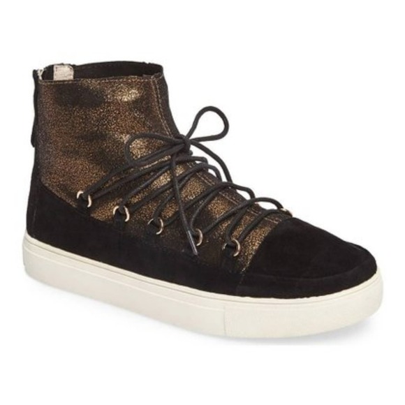 Sudini‎ Black and Gold Saffron Hi-Top Sneaker women's size 7.5 - Picture 1 of 9